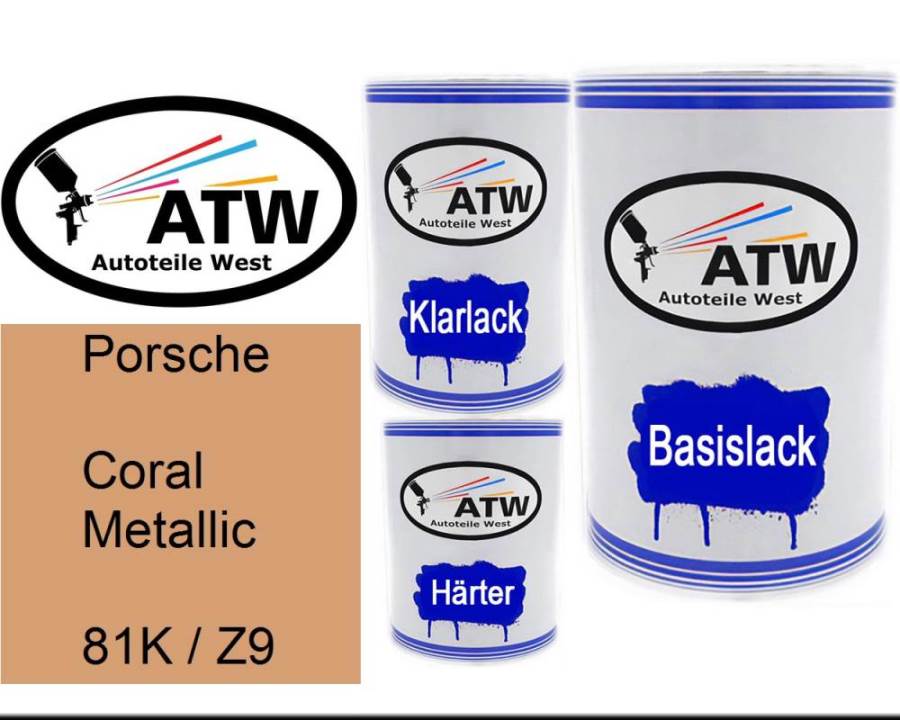 Porsche, Coral Metallic, 81K / Z9: 500ml Lackdose + 500ml Klarlack + 250ml Härter - Set, von ATW Autoteile West.